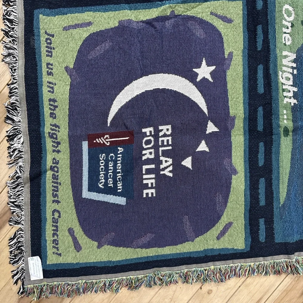 American Cancer Society Relay For Life Woven Throw Blanket 60x51 USA Cotton